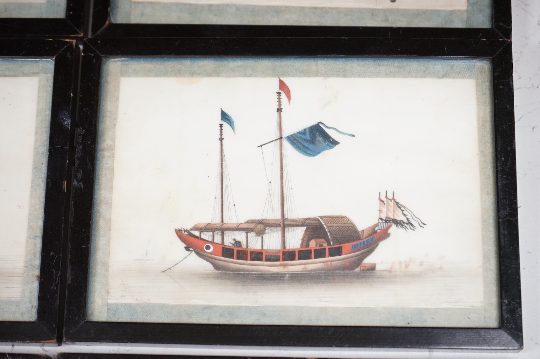 19th century, Chinese school, studies of ships and junks, set of six pith paper paintings, 10 x 16cm